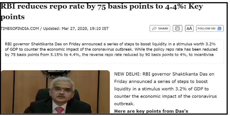 RBI reduces Repo rate