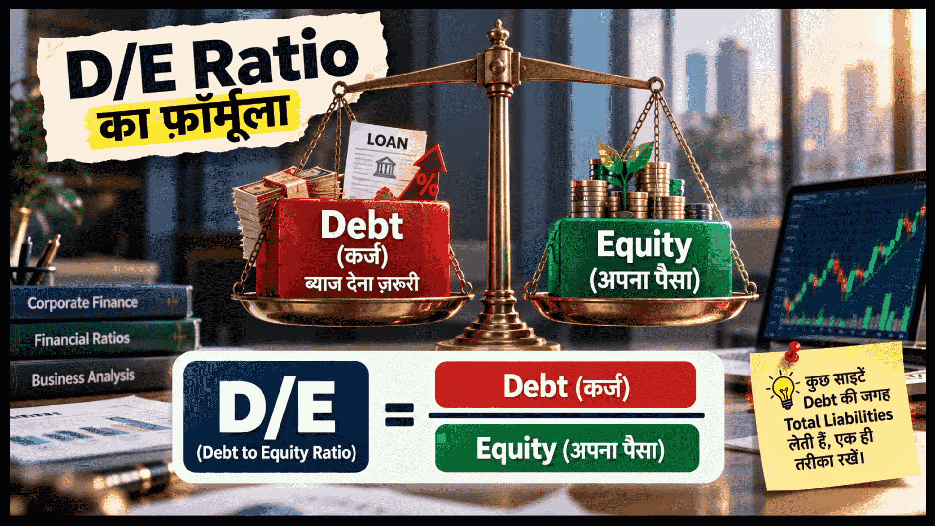 Debt to Equity Ratio फॉर्मूला और कैलकुलेशन: कुल कर्ज को शेयरधारकों की इक्विटी से विभाजित किया गया है