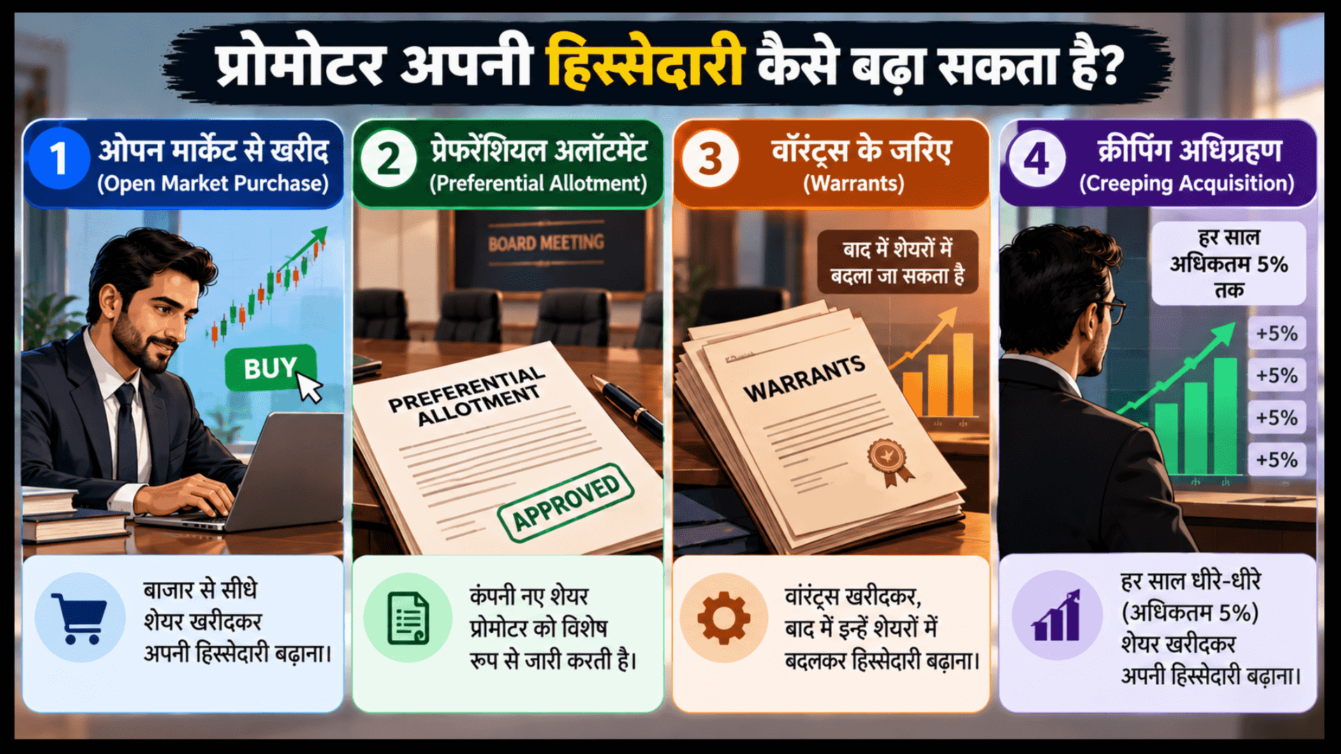 प्रमोटर अपनी हिस्सेदारी कैसे बढ़ाते हैं और इसके तरीके